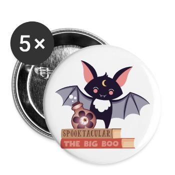 Bat on stack of books - Buttons large 2.2''/56 mm (5-pack) - white - Front