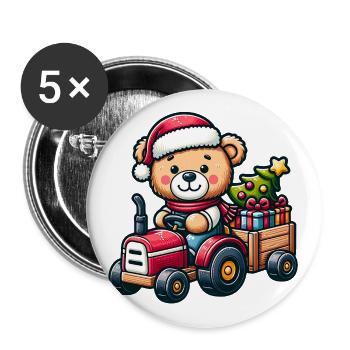 Teddy as Santa Claus with tractor - Buttons large 2.2''/56 mm (5-pack) - white - Front