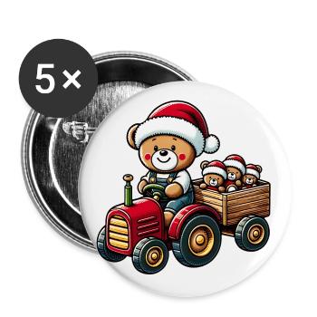 Teddy as Santa Claus with tractor - Buttons large 2.2''/56 mm (5-pack) - white - Front