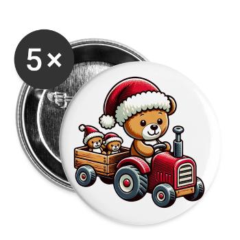 Teddy as Santa Claus with tractor - Buttons large 2.2''/56 mm (5-pack) - white - Front
