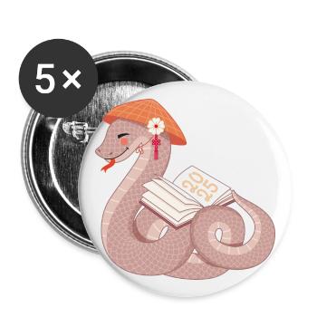 Année du Serpent 2025 - Lot de 5 grands badges (56 mm) - blanc - Devant