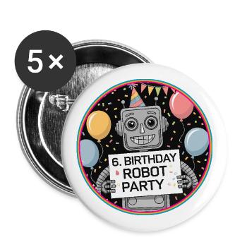 6ème anniversaire petit robot fête d’anniversaire - Lot de 5 grands badges (56 mm) - blanc - Devant
