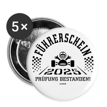 Führerschein 2025 – Fahrprüfung Bestanden! (Black) - Buttons groß 56 mm (5er Pack) - Weiß - Vorne