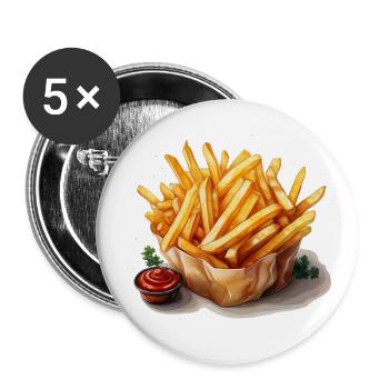 Pommes Frites mit Ketchup - Buttons groß 56 mm (5er Pack) - Weiß - Vorne