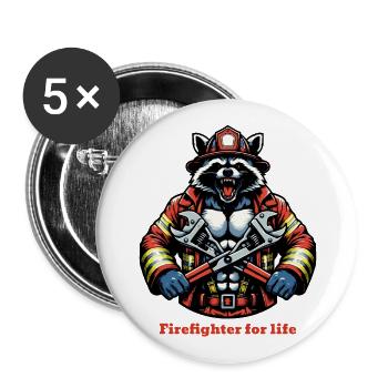 Pompiers raton laveur - Lot de 5 grands badges (56 mm) - blanc - Devant