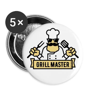 Grill Master (Grillen / Barbecue / BBQ / 2C) - Buttons groß 56 mm (5er Pack) - Weiß - Vorne