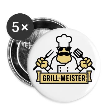 Grillmeister (Grillen / Barbecue / BBQ / 2C) - Buttons groß 56 mm (5er Pack) - Weiß - Vorne