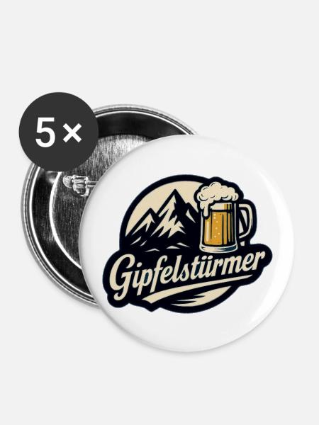 Gipfel Bier - Buttons groß 56 mm (5er Pack) - Weiß