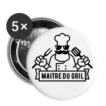 Maître Du Gril (Griller / Barbecue / BBQ / 1C) - Lot de 5 grands badges (56 mm) - blanc - Devant