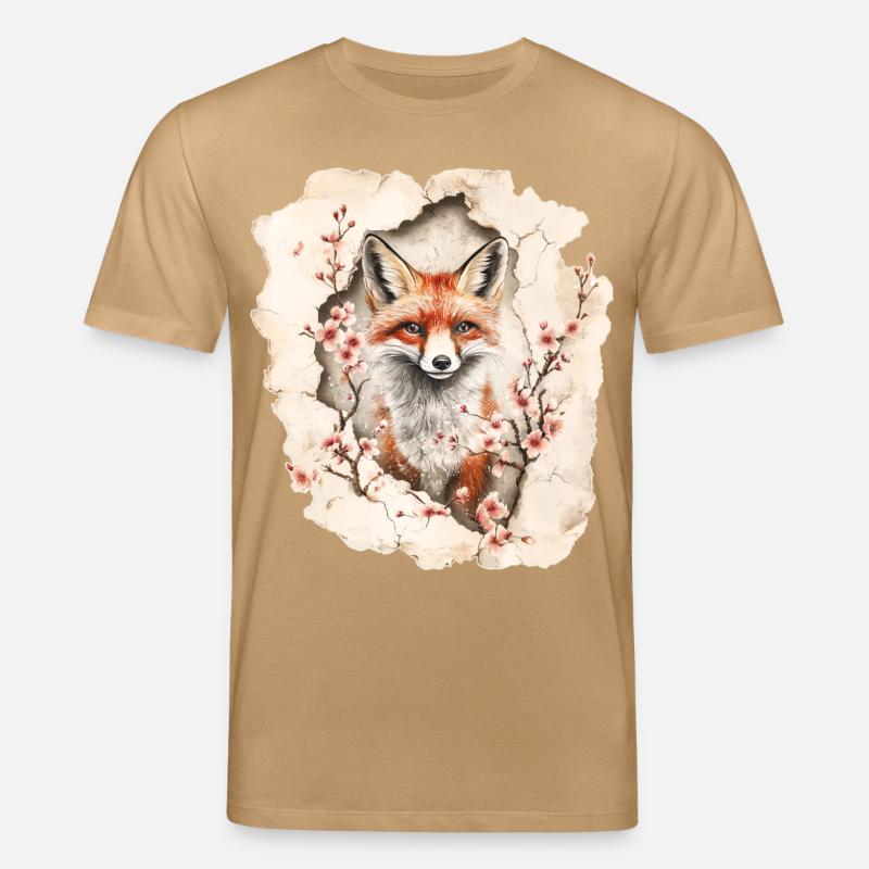 Fuchs mit Kirschblüten - Stanley/Stella Unisex Bio-T-Shirt CREATOR  - Karamell 