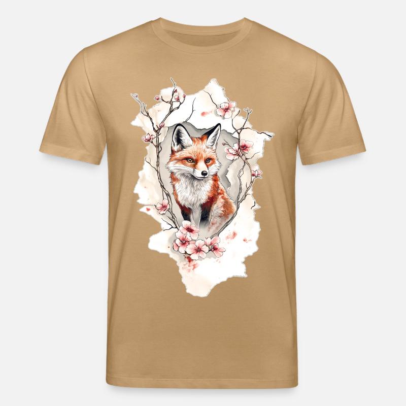 Fuchs Kirschblüten - Stanley/Stella Unisex Bio-T-Shirt CREATOR  - Karamell 