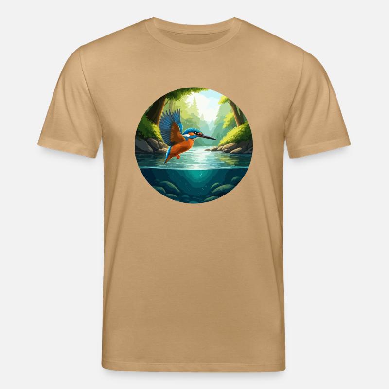 Eisvogel fliegt über Bach - Stanley/Stella Unisex Bio-T-Shirt CREATOR  - Karamell 