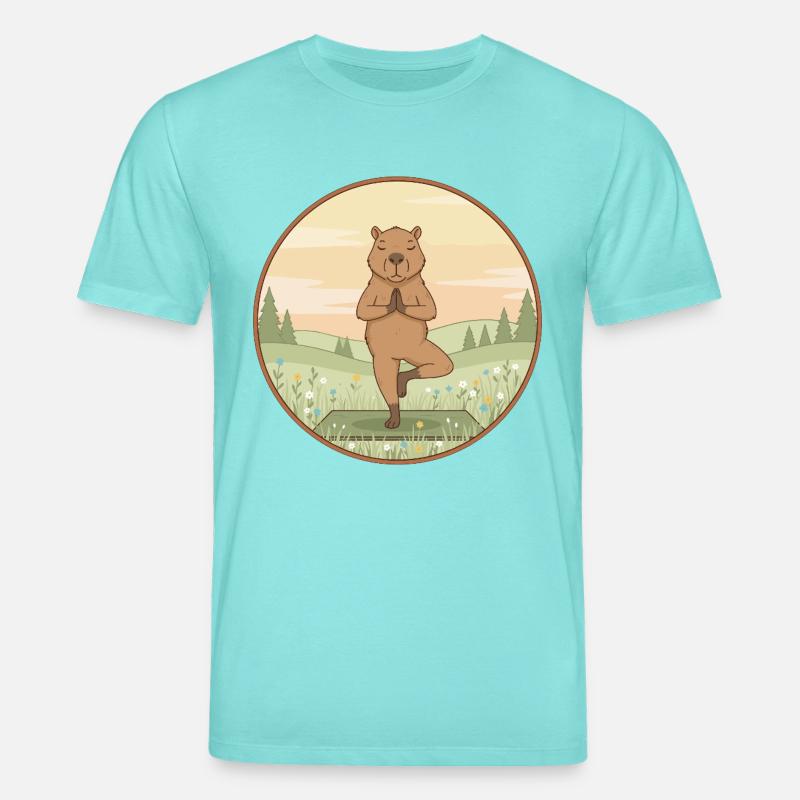 Yoga Capybara Rodent Doing Tree Pose - Stanley/Stella CREATOR Unisex Organic T-Shirt - pool blue