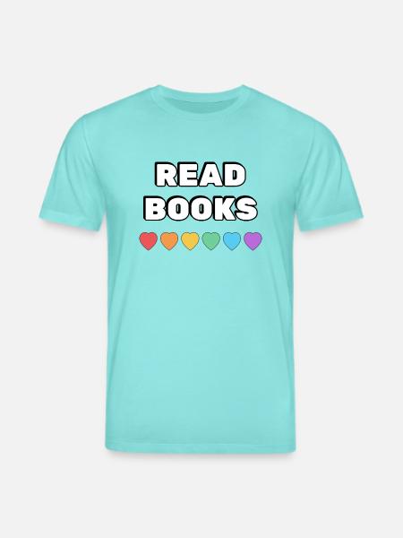 Read Books Rainbow Hearts - Stanley/Stella CREATOR Unisex Organic T-Shirt - pool blue