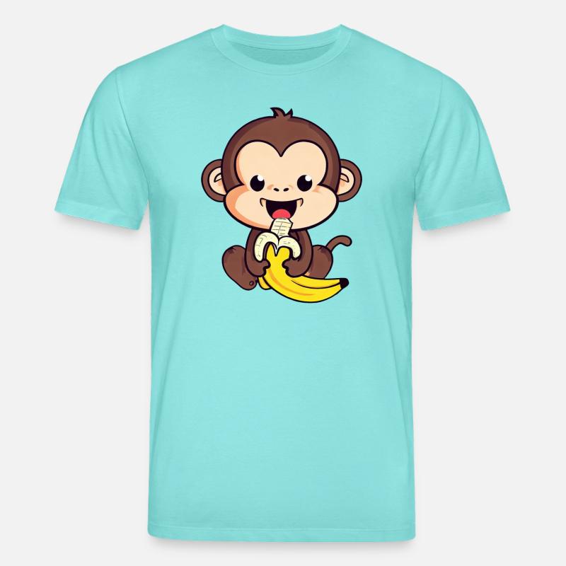 cute monkey eats a banana - Stanley/Stella CREATOR Unisex Organic T-Shirt - pool blue