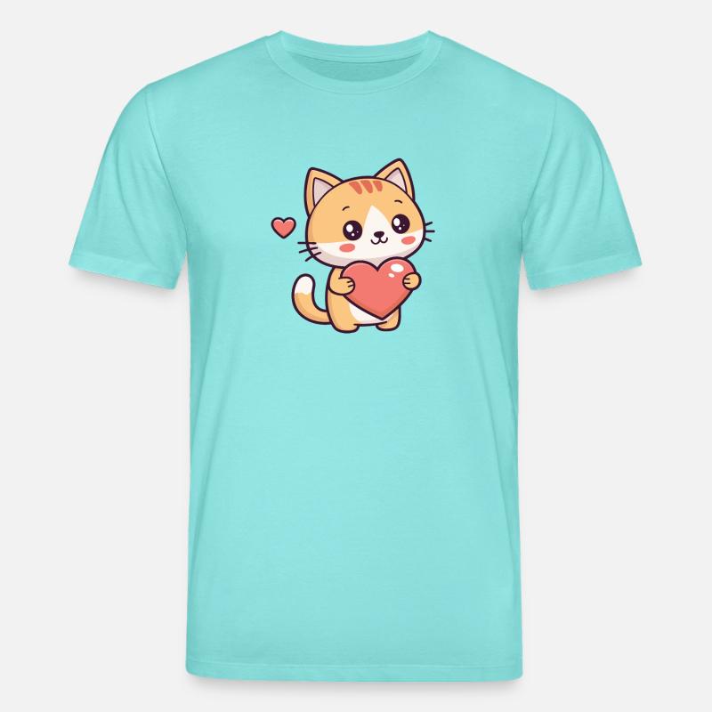 Süße Katze hält ein Herz - Stanley/Stella Unisex Bio-T-Shirt CREATOR  - Poolblau