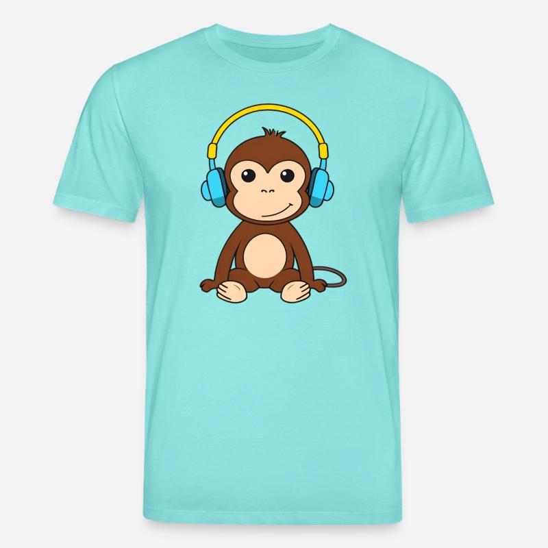 Singe mignon avec conception de casque - T-shirt bio CREATOR Stanley/Stella Unisexe - bleu piscine