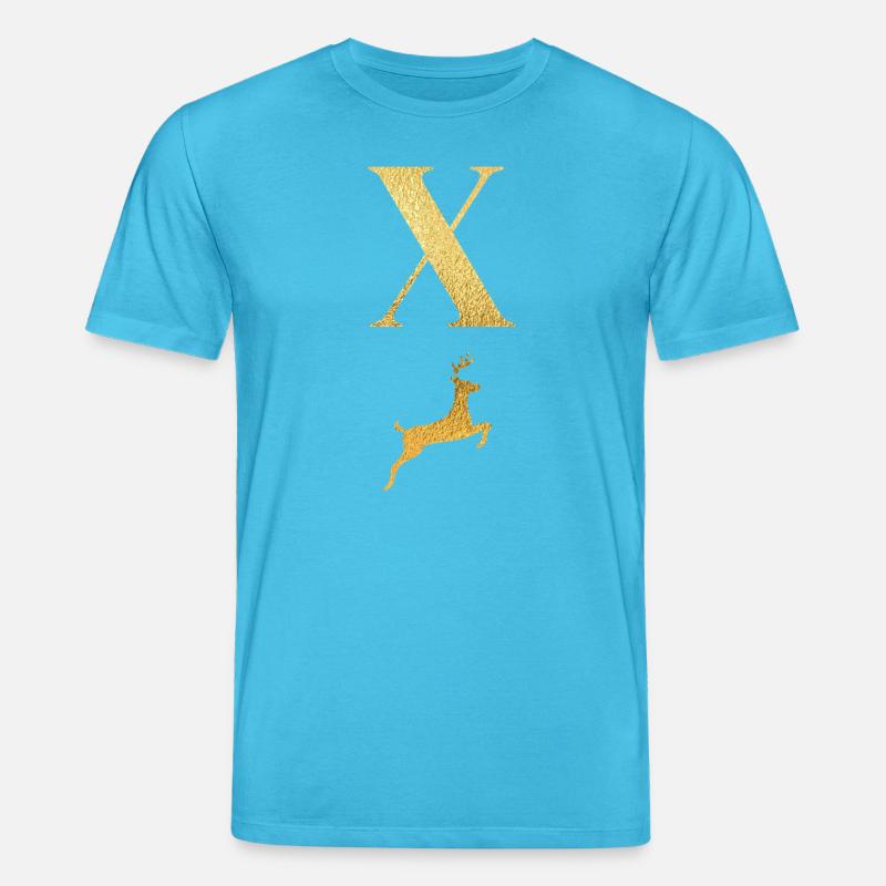 Buchstabe x Goldener Hirsch - Geschenkidee - Stanley/Stella Unisex Bio-T-Shirt CREATOR  - Aquablau