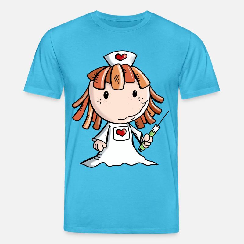 Krankenschwester Comic mit Herz und Spritze - Stanley/Stella Unisex Bio-T-Shirt CREATOR - Aquablau