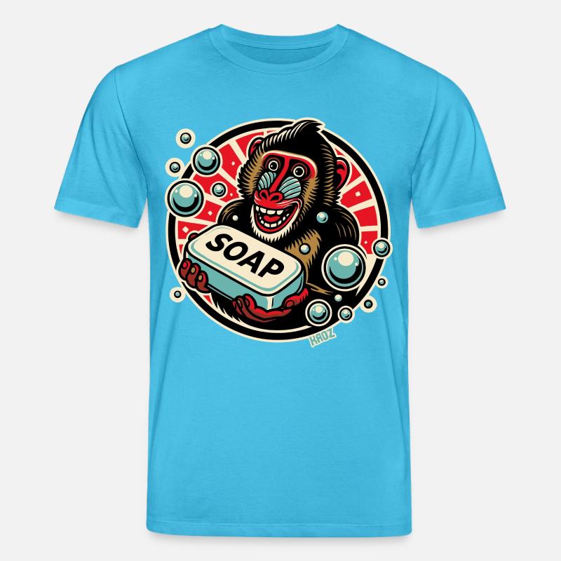 Mandrill Affe mit Seife - Stanley/Stella Unisex Bio-T-Shirt CREATOR  - Aquablau