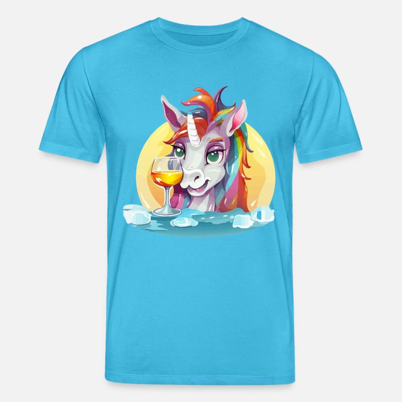 Buntes Einhorn mit Wein - Stanley/Stella Unisex Bio-T-Shirt CREATOR  - Aquablau