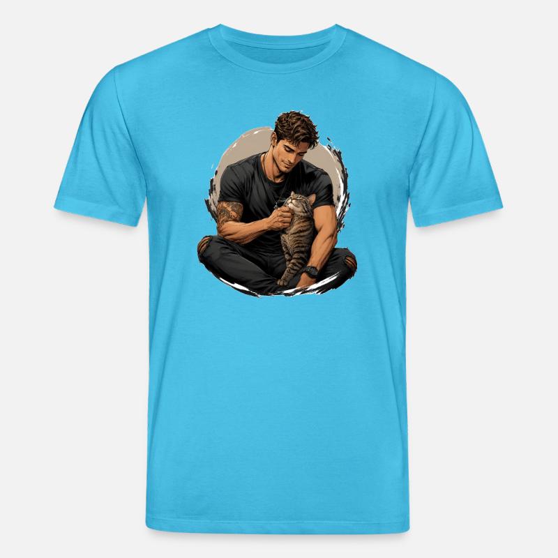 Mann mit Katze: stille Nähe - Stanley/Stella Unisex Bio-T-Shirt CREATOR  - Aquablau