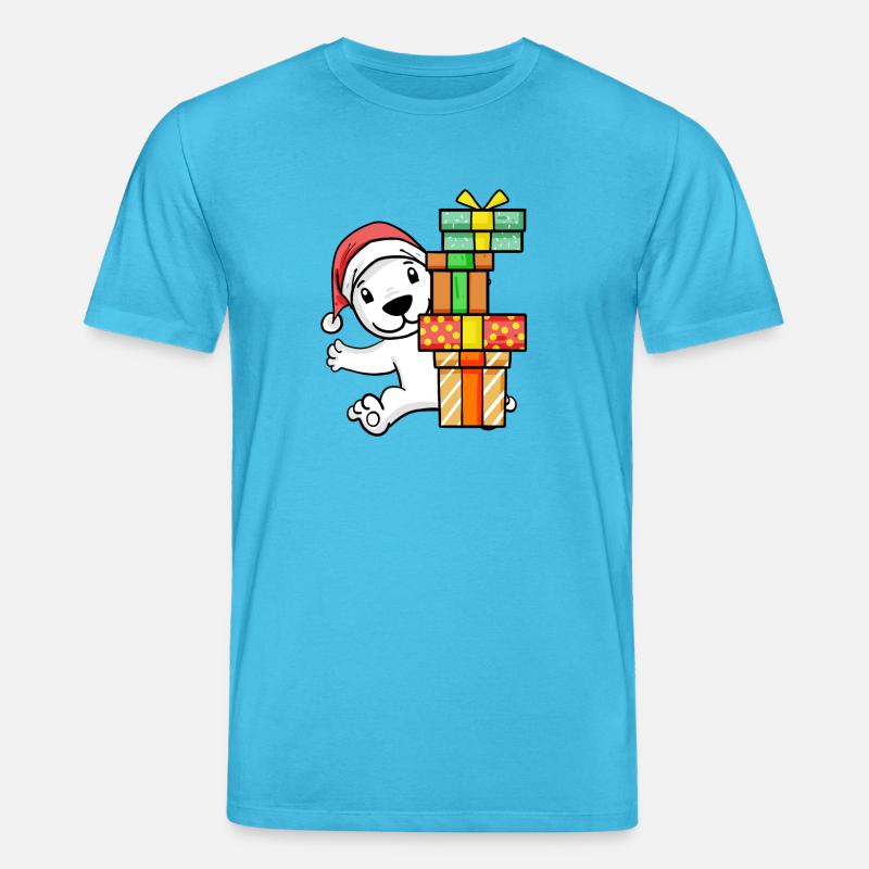 Weihnachten Eisbär mit Geschenke - Stanley/Stella Unisex Bio-T-Shirt CREATOR  - Aquablau