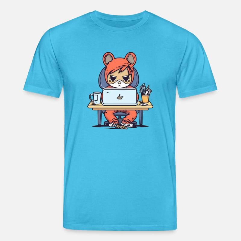 Grumpy Coder in Hoodie - Stanley/Stella CREATOR Unisex Organic T-Shirt - aqua blue