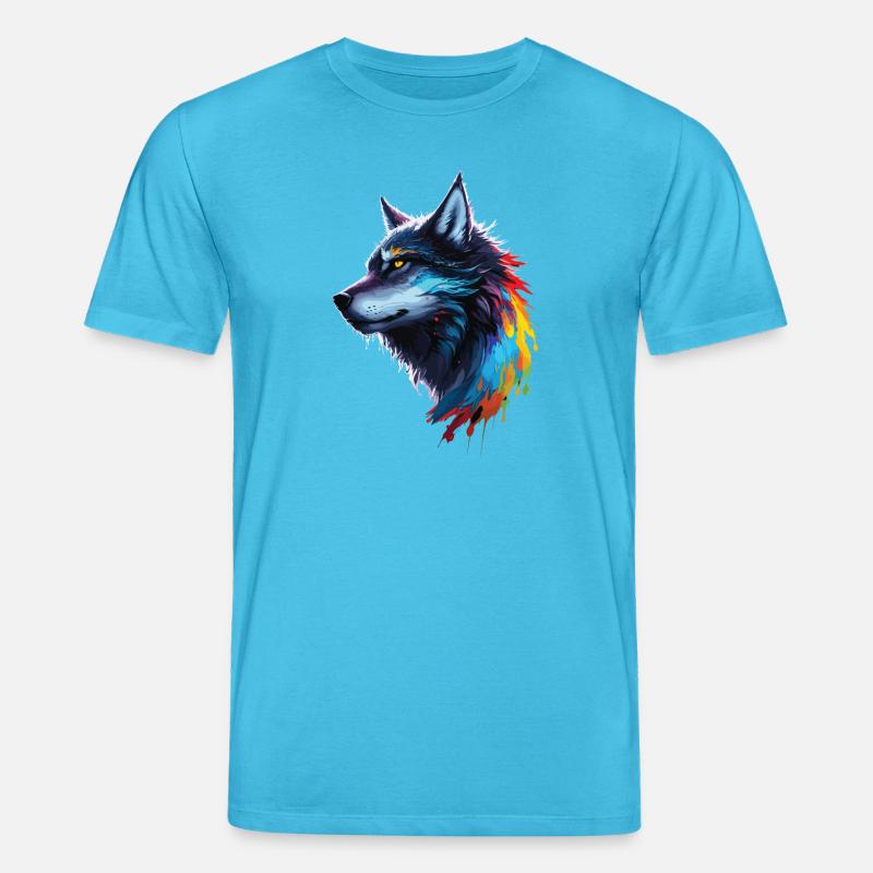 Regenbogen-Aquarell Wolf Spritzt - Stanley/Stella Unisex Bio-T-Shirt CREATOR  - Aquablau