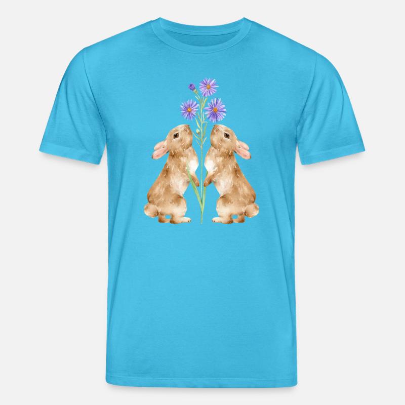 Zwei süße Hasen mit Blumen - Stanley/Stella Unisex Bio-T-Shirt CREATOR  - Aquablau