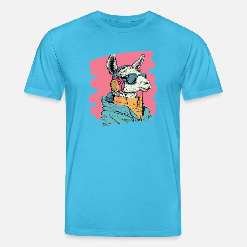 Lama Kopfhörer - Stanley/Stella Unisex Bio-T-Shirt CREATOR  - Aquablau
