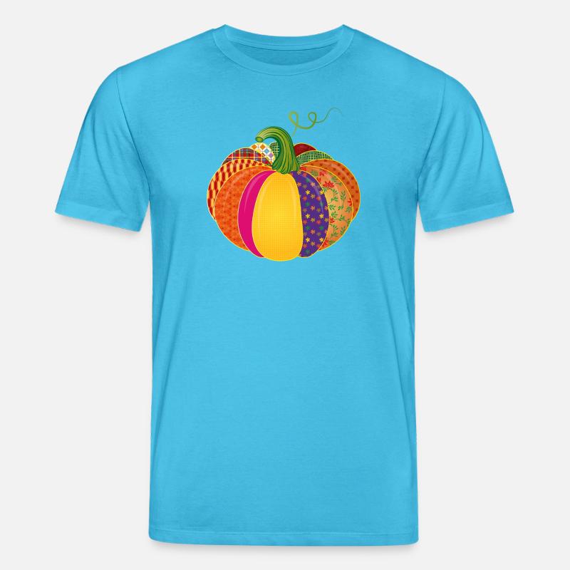 Patchwork Kürbis – Bunt gemusterte Herbstdeko - Stanley/Stella Unisex Bio-T-Shirt CREATOR - Aquablau