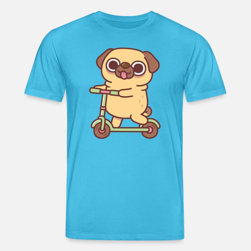 Süßer Mops spielt auf Tretroller - Stanley/Stella Unisex Bio-T-Shirt CREATOR  - Aquablau