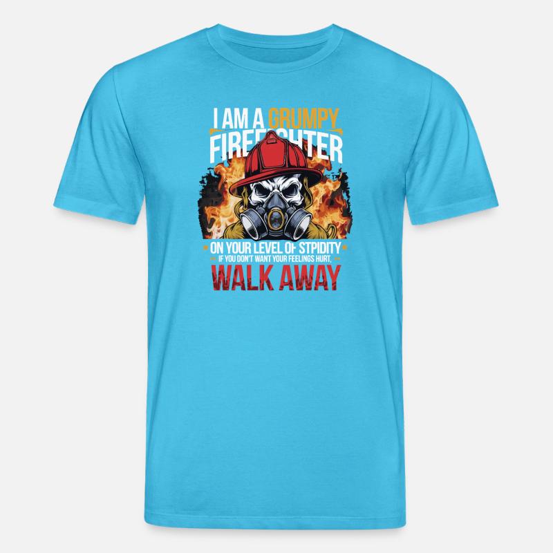 Grumpy Firefighter Skull Design - Stanley/Stella CREATOR Unisex Organic T-Shirt - aqua blue