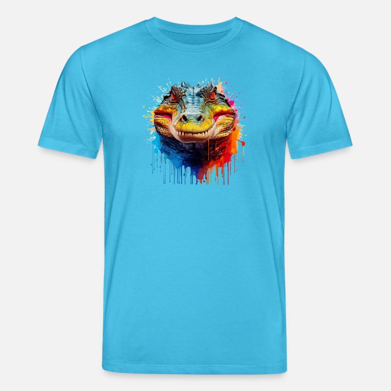 Bunter Krokodil Kopf Splash - Stanley/Stella Unisex Bio-T-Shirt CREATOR  - Aquablau
