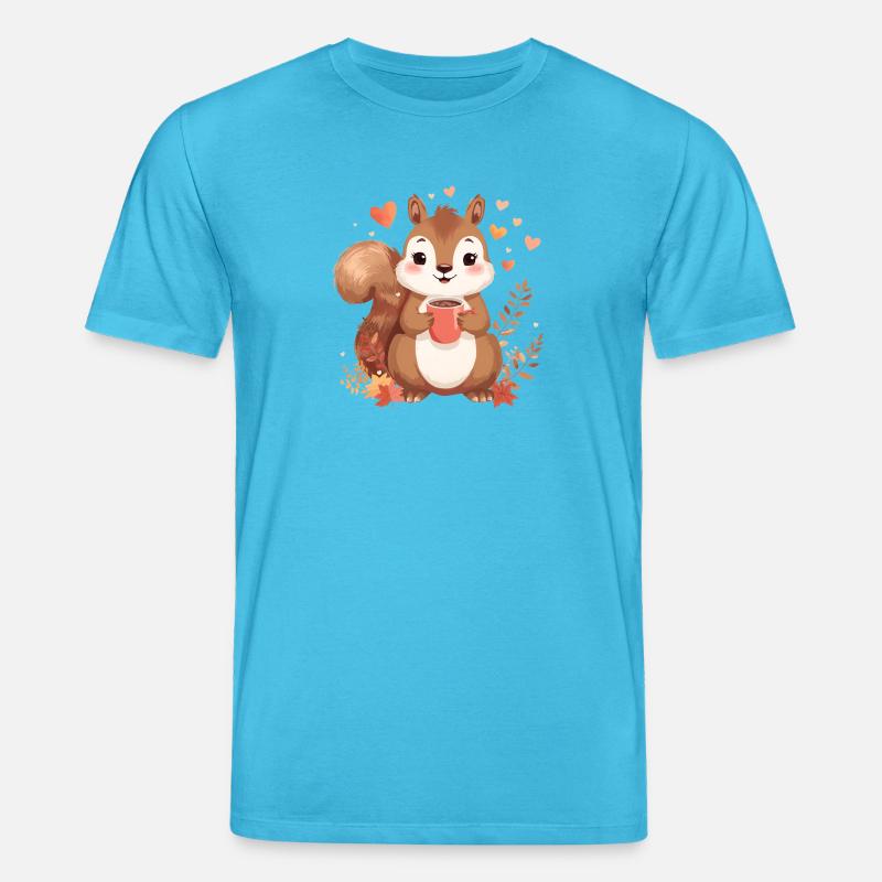 Herbstliches Eichhörnchen mit heißem Kakao - Stanley/Stella Unisex Bio-T-Shirt CREATOR  - Aquablau