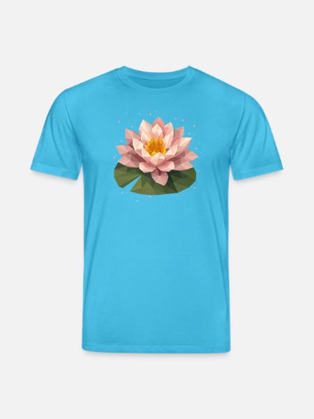Nénuphar polygonal rose sur feuille verte - T-shirt bio CREATOR Stanley/Stella Unisexe - bleu aqua