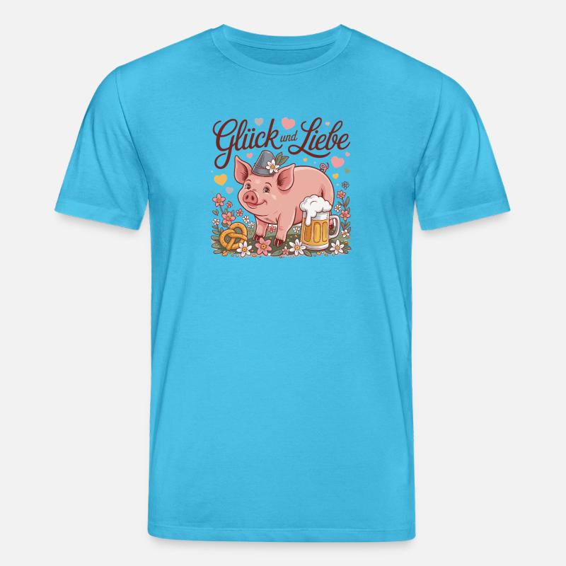 Glück und Liebe Schwein mit Bier - Stanley/Stella Unisex Bio-T-Shirt CREATOR - Aquablau