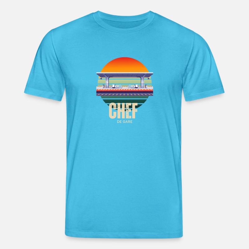 Station Master Retro Sunset Train - Stanley/Stella Unisex Bio-T-Shirt CREATOR  - Aquablau