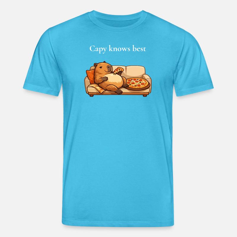 Capybara avec pizza sur canapé - T-shirt bio CREATOR Stanley/Stella Unisexe - bleu aqua