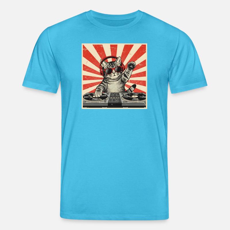 Katzen-DJ Retro Pop Art - Stanley/Stella Unisex Bio-T-Shirt CREATOR - Aquablau