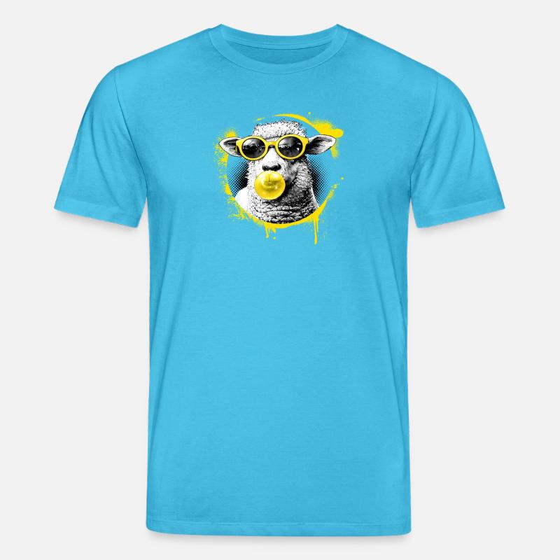 Lamm mit Gelber Brille Pop-Art - Stanley/Stella Unisex Bio-T-Shirt CREATOR  - Aquablau