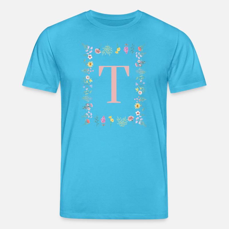 Florale Initialen "T", Buchstaben Monogramm - Stanley/Stella Unisex Bio-T-Shirt CREATOR  - Aquablau