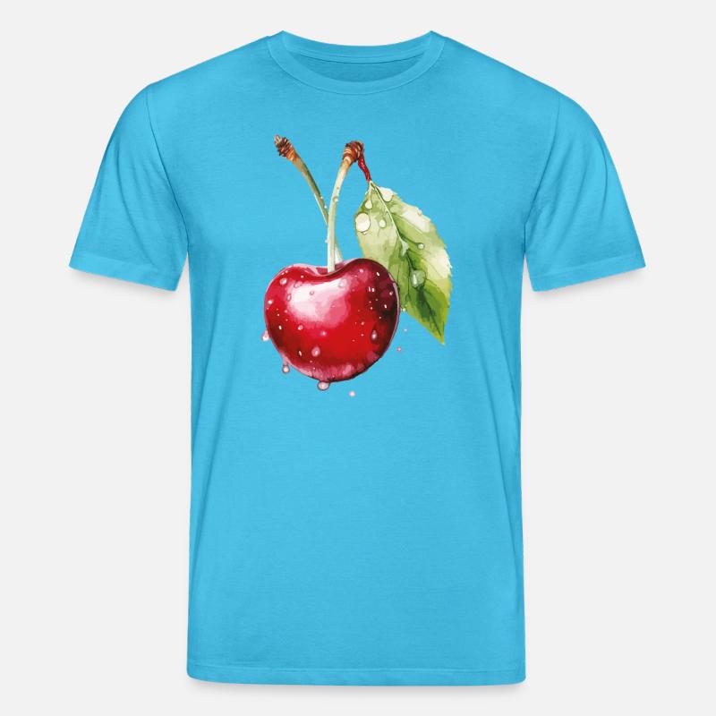 Fruchtige Kirsche mit Wassertröpfchen - Stanley/Stella Unisex Bio-T-Shirt CREATOR  - Aquablau