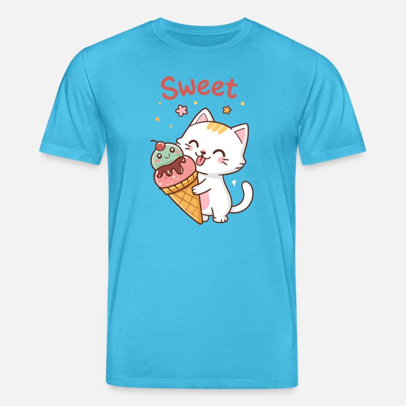 Chat Gourmand Kawaii et Cornet Glacé - T-shirt bio CREATOR Stanley/Stella Unisexe - bleu aqua