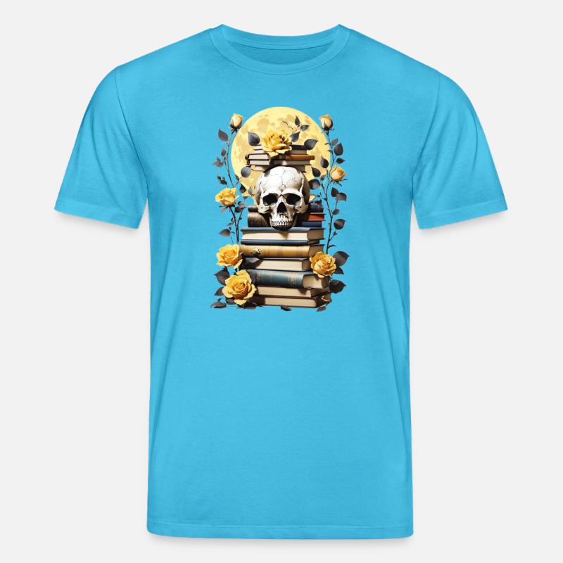 Bücherstapel mit Schädel - Stanley/Stella Unisex Bio-T-Shirt CREATOR - Aquablau