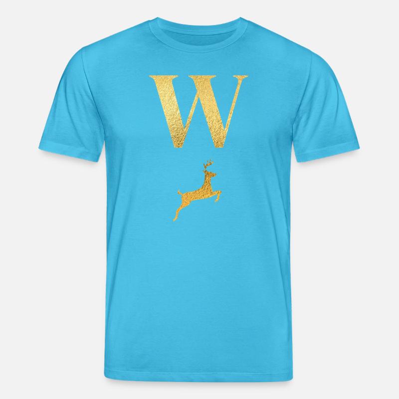 Buchstabe w Goldener Hirsch - Geschenkidee - Stanley/Stella Unisex Bio-T-Shirt CREATOR  - Aquablau