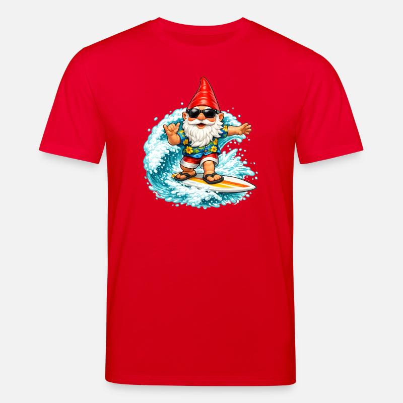 Surfender Gartenzwerg auf der Welle  - Stanley/Stella Unisex Bio-T-Shirt CREATOR  - Rot