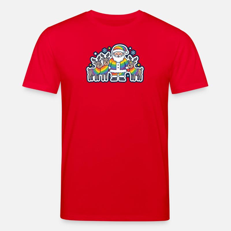 Regenbogen-Weihnachtsmann mit seinen Regenbogenrentieren - Stanley/Stella Unisex Bio-T-Shirt CREATOR  - Rot