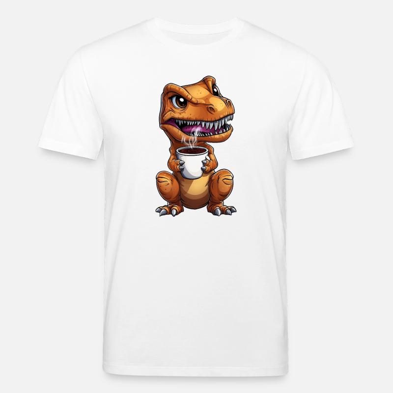 Morgenmuffel T-Rex Dino mit Kaffee :) - Stanley/Stella Unisex Bio-T-Shirt CREATOR  - Weiß